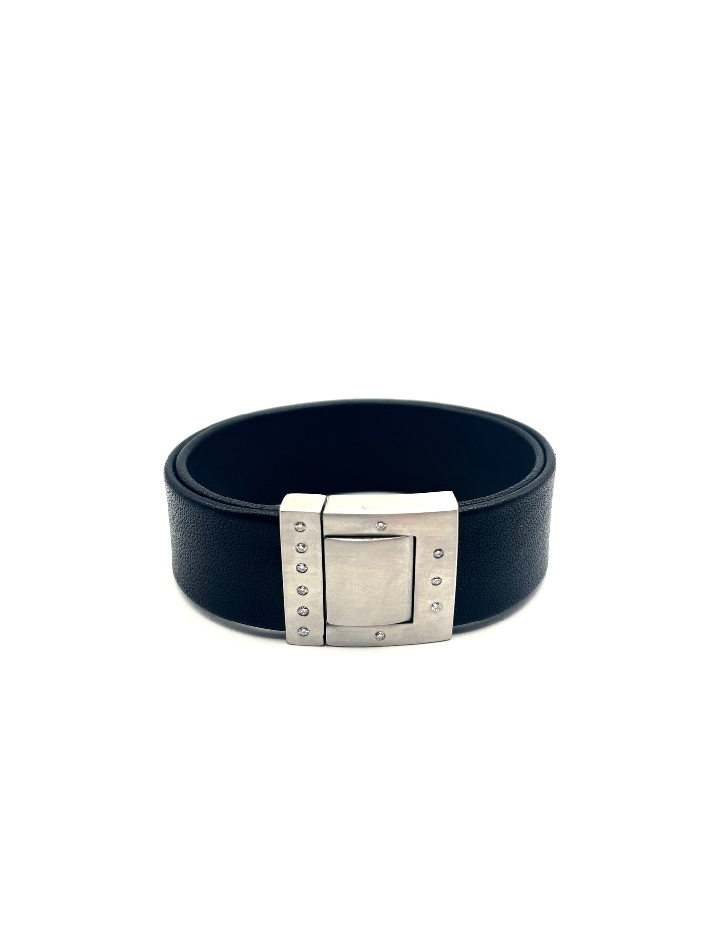 20mm Nappa Leather Bracelet with Lab-Grown Diamonds & Stainless Steel Clasp