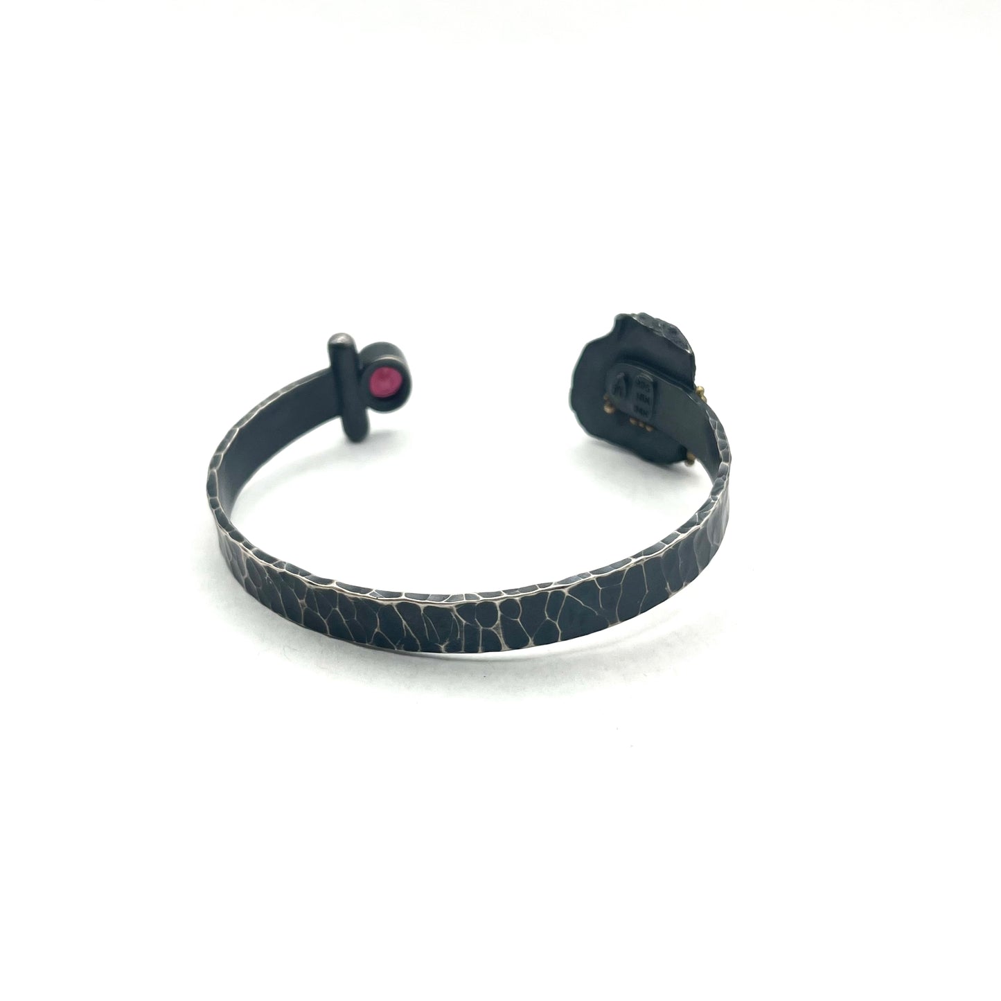 Sterling Silver, 18kt Gold, 24kt Gold, with Umbalite Garnet "Fossil Torc" Bracelet cuff, LM0066, Lisa Mueller