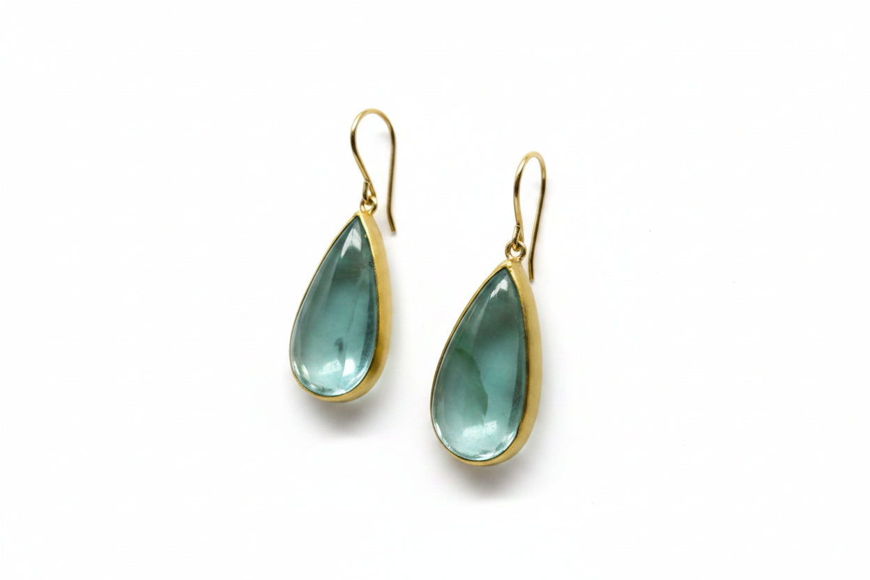 22k & 18k Gold with Sterling Silver Aqua Drop Earrings, SW26207, Sam Woehrmann