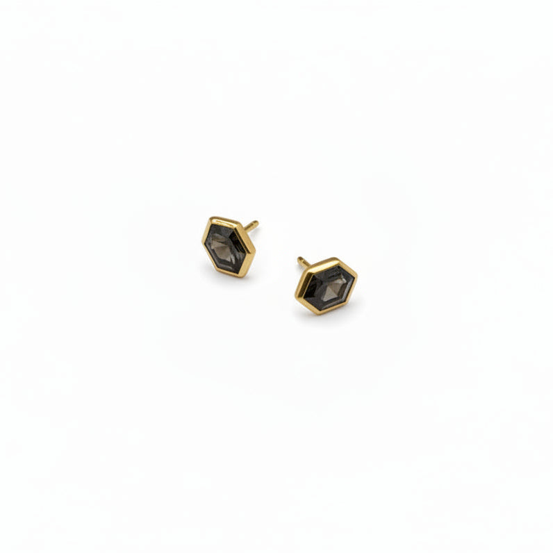 22k & 18k Gold Grey Diamond Hexagon Stud Earrings, SW26216, Sam Woehrmann