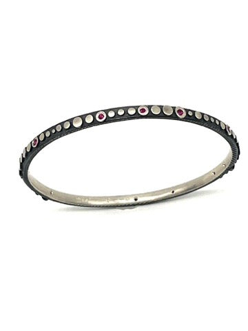 Dots and Rubies Bangle in Sterling Silver