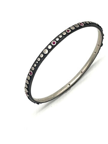 Dots and Rubies Bangle in Sterling Silver