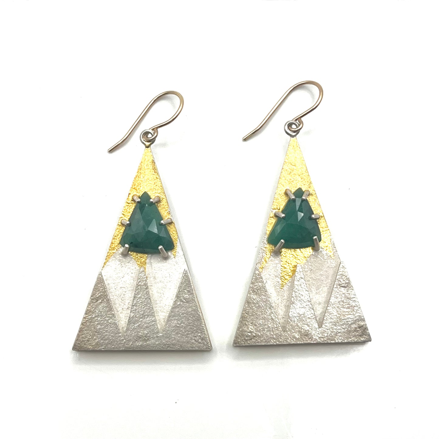 Rose-Cut Emerald Earrings — Sterling Silver with 24K Gold Accents and 14K Gold Ear Wires, OKE-E24/YJC0015, Yu Jean Choi