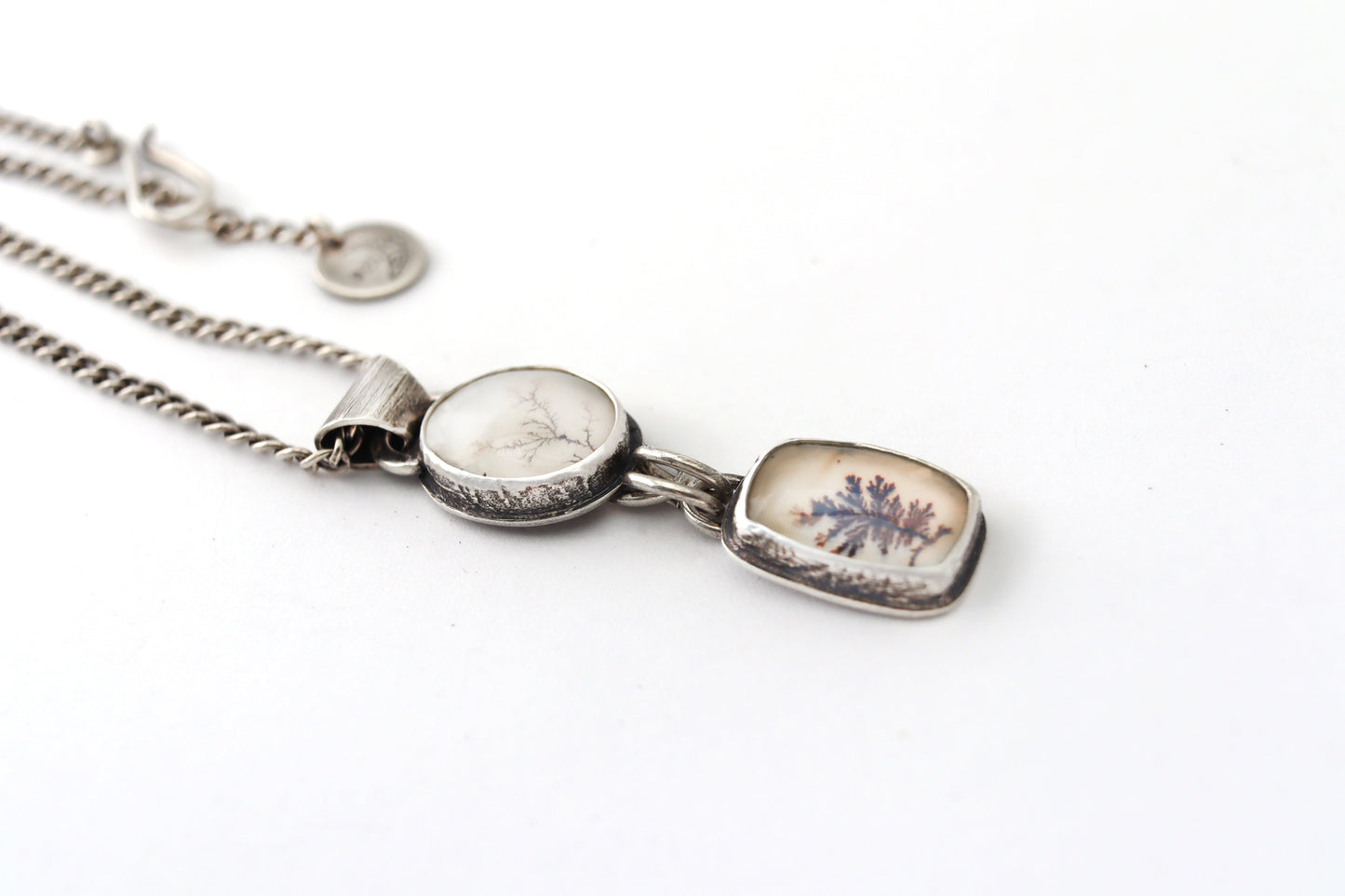 Double Dendritic Agate Necklace — Textured Sterling Silver, 20", JB258, Jessica Baskett
