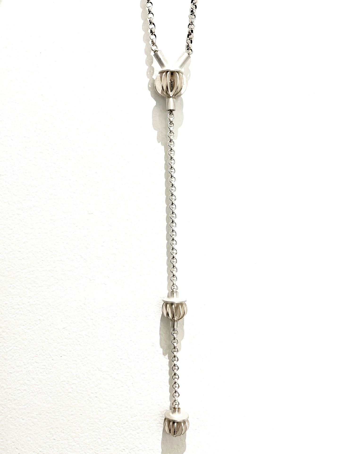 Sterling Silver Lantern with Double Lantern Tail Lariat, VS017/25, Vickie Sedman