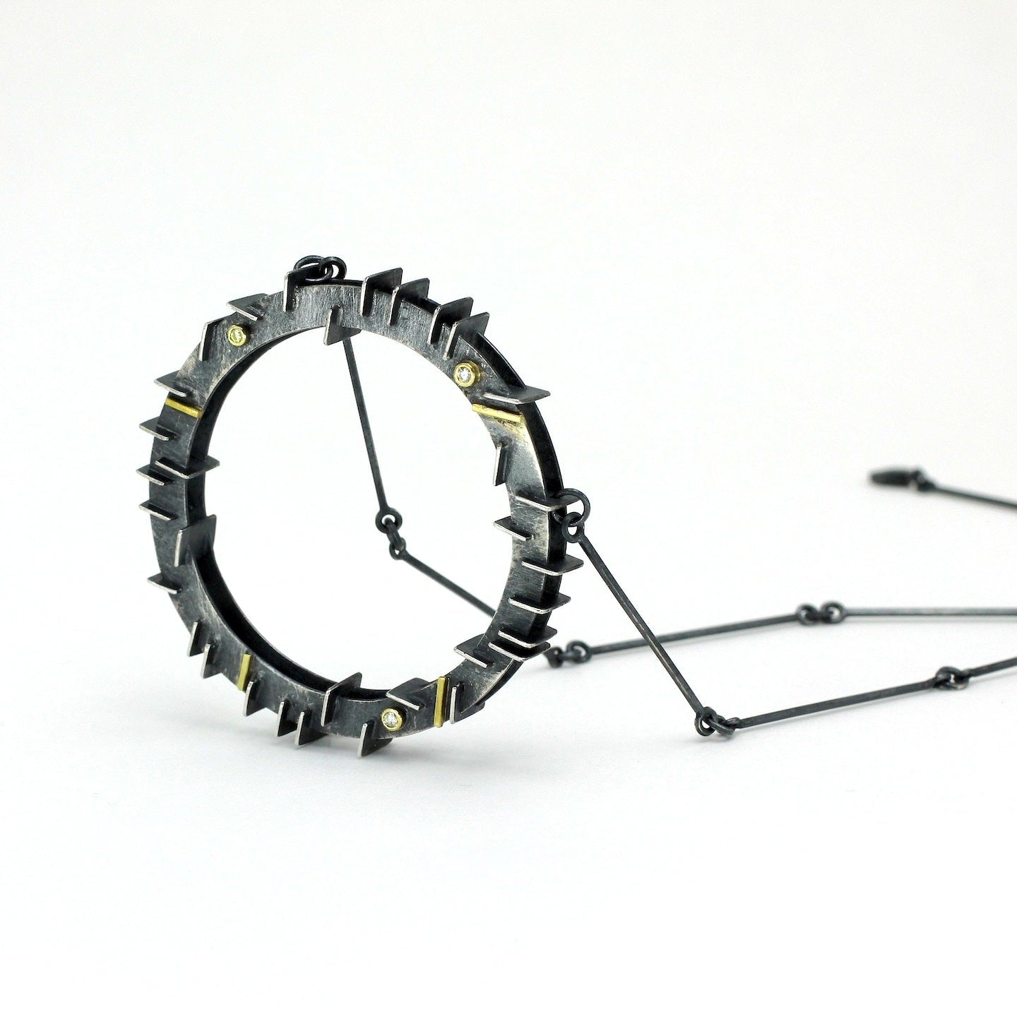 18K Gold & Oxidized Sterling Silver Revolve Necklace with Diamonds, ROS-N01, Yu Jean Choi