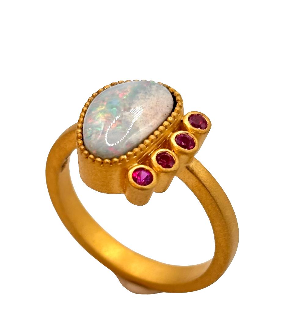 Australian Opal and Pink Sapphire Ring
