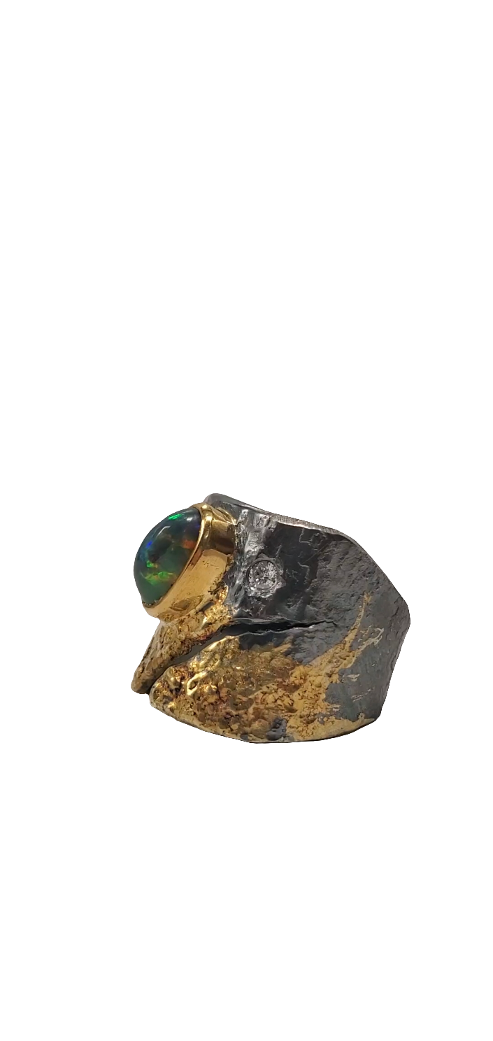 Ring in Oxidized Sterling Silver/22k Gold and Ethiopian Opal