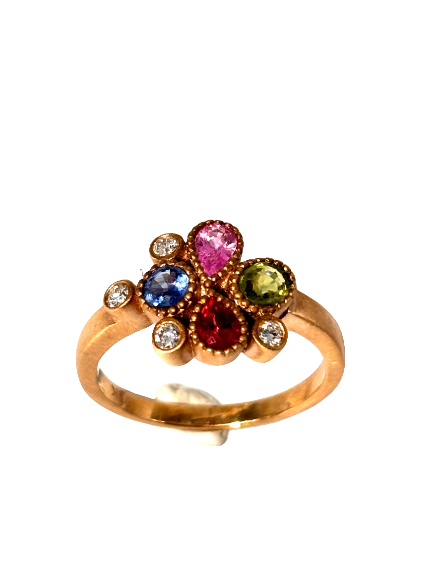 Rose Gold Multi Color and Shape Sapphire Cluster Ring