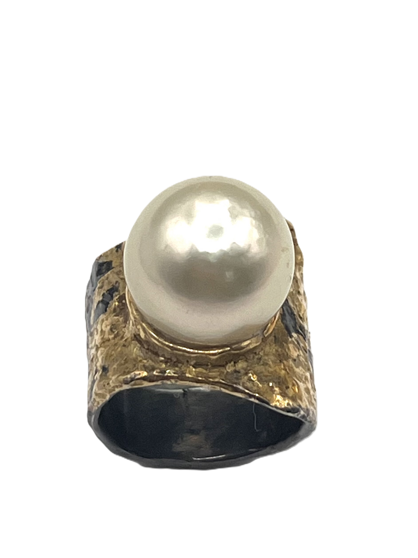 22k gold on oxidized sterling silver ring with baroque pearl