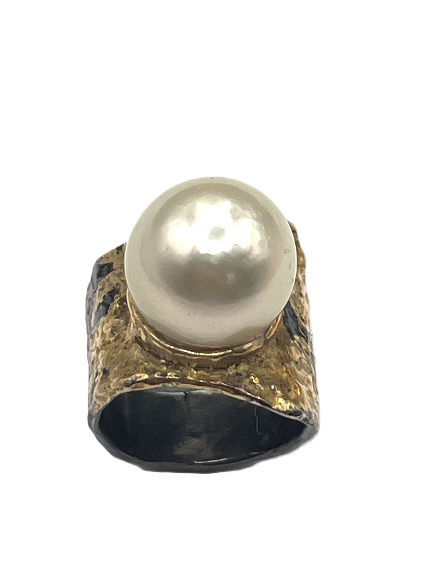 22kt gold on oxidized sterling silver ring with baroque pearl