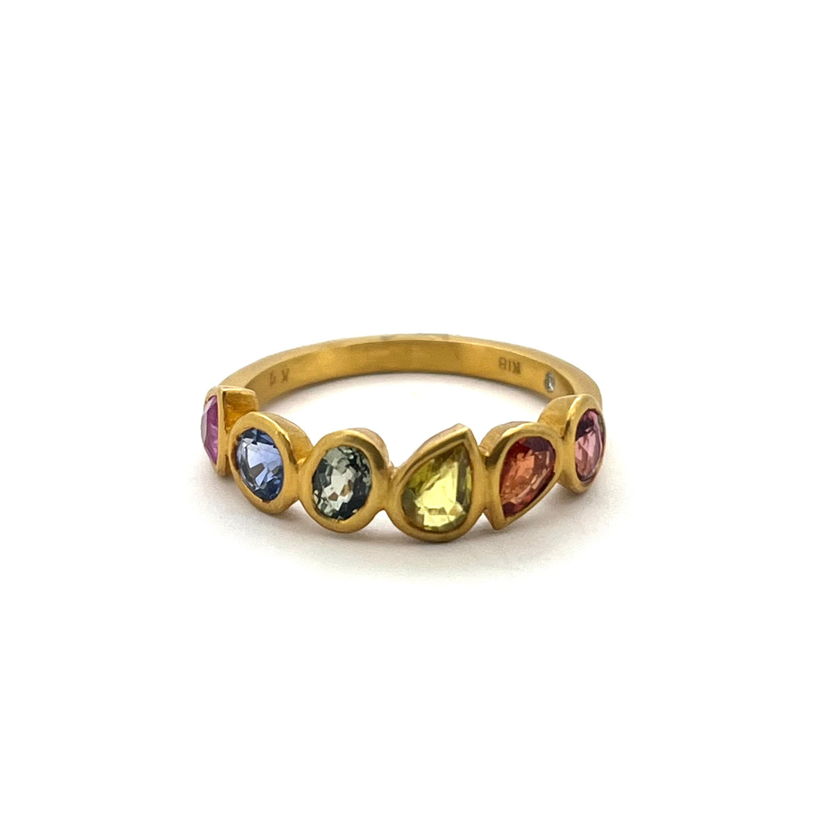 Matte 18kt Yellow Gold Rainbow 1.53cts Multicolor Sapphire Band, KSR116, Kanwar Singh