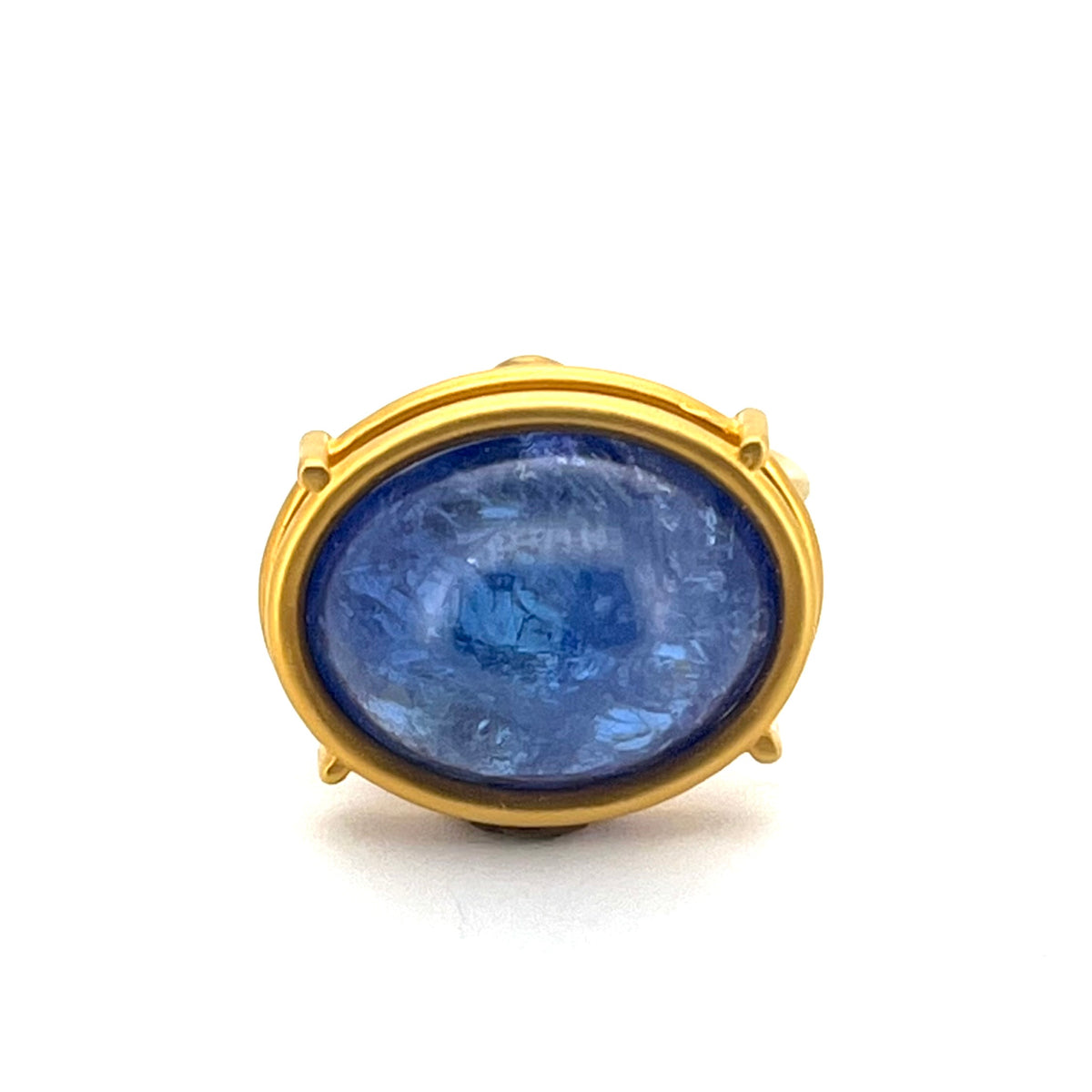 Matte 18kt Yellow Gold Light-Gauge Bezel-Set 17.315ct Tanzanite Cabochon Ring, KSR171, Kanwar Singh