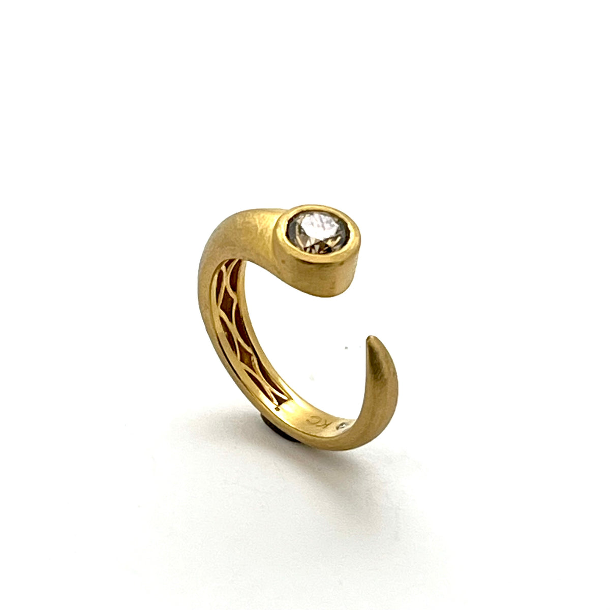 Matte 18kt Champagne Gold 1.02ct Diamond Tadpole Ring, KSR174, Kanwar Singh
