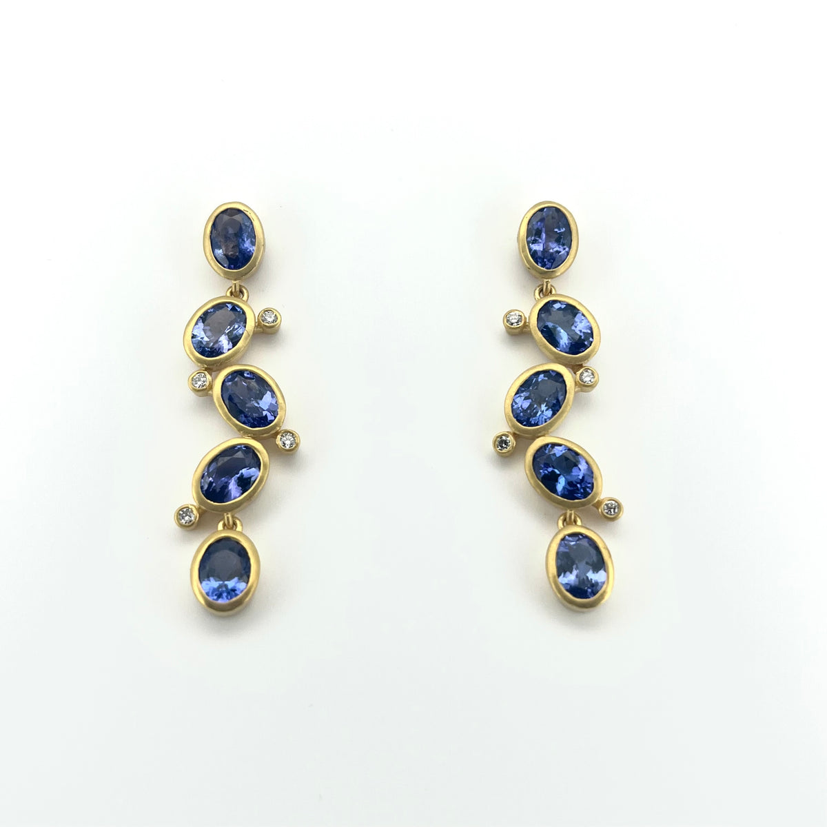 Matte Yellow Gold Oval Sapphire & Diamond Drop Earrings, KSE188, Kanwar Singh