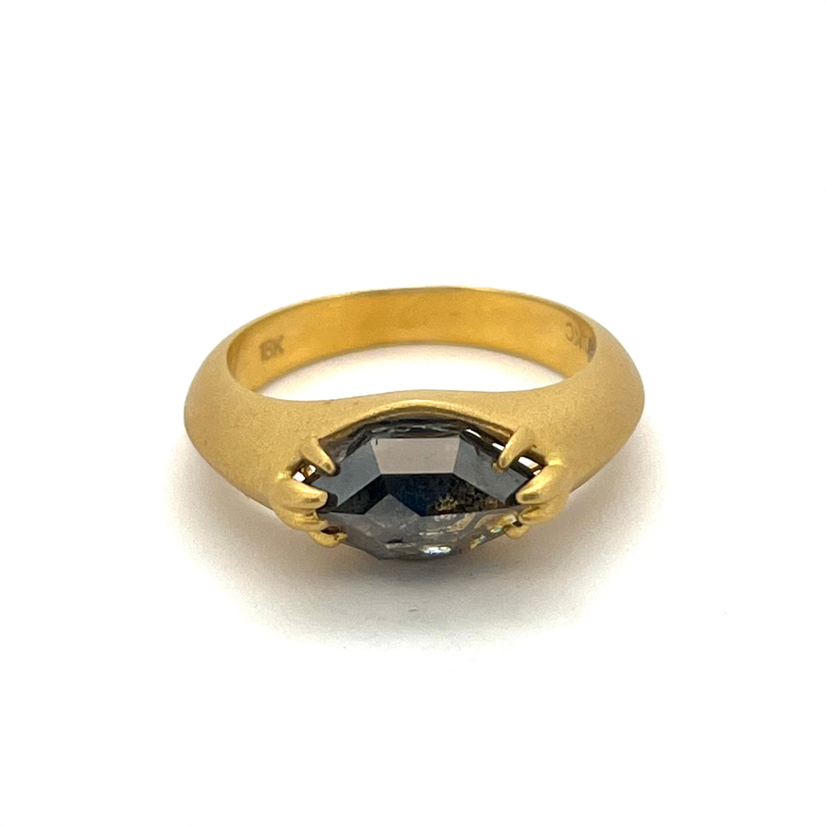 Matte 18kt Yellow Gold “Hands” Black Diamond Claw-Set Ring, KSR158, Kanwar Singh
