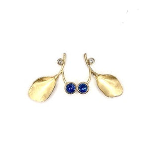 18k Yellow Gold Earrings with Blue Sapphires and Diamonds
