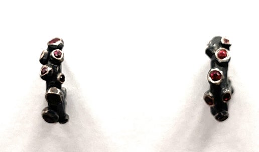 Earrings in Oxidized Sterling Silver/Rubies