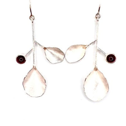 Sterling Silver Leaf Earrings with Garnets