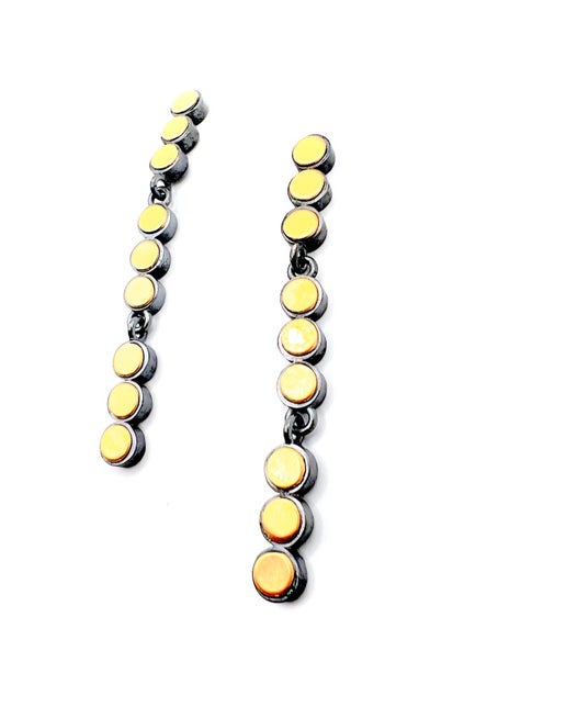 Oxidized Sterling Silver and Gold Three Tier Multi Dot Earrings, EB0120/E70, ELISA BONGFELDT