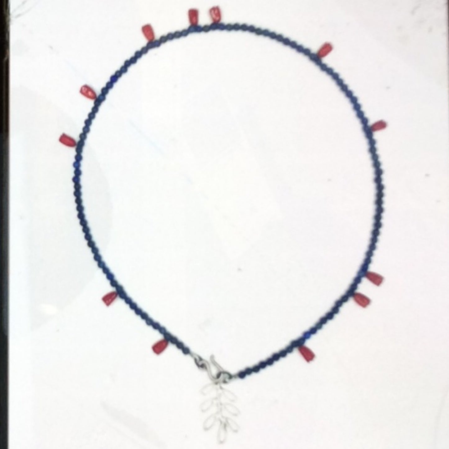 Necklace - Oxidized Sterling Silver, Enamel, Coral and Lapis, KYK0330/20230527, Kyung Hee Kim