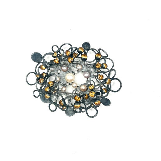“Waiting for the Hummingbird 1” Brooch – Sterling Silver, 22k/18k Gold, Freshwater Pearls