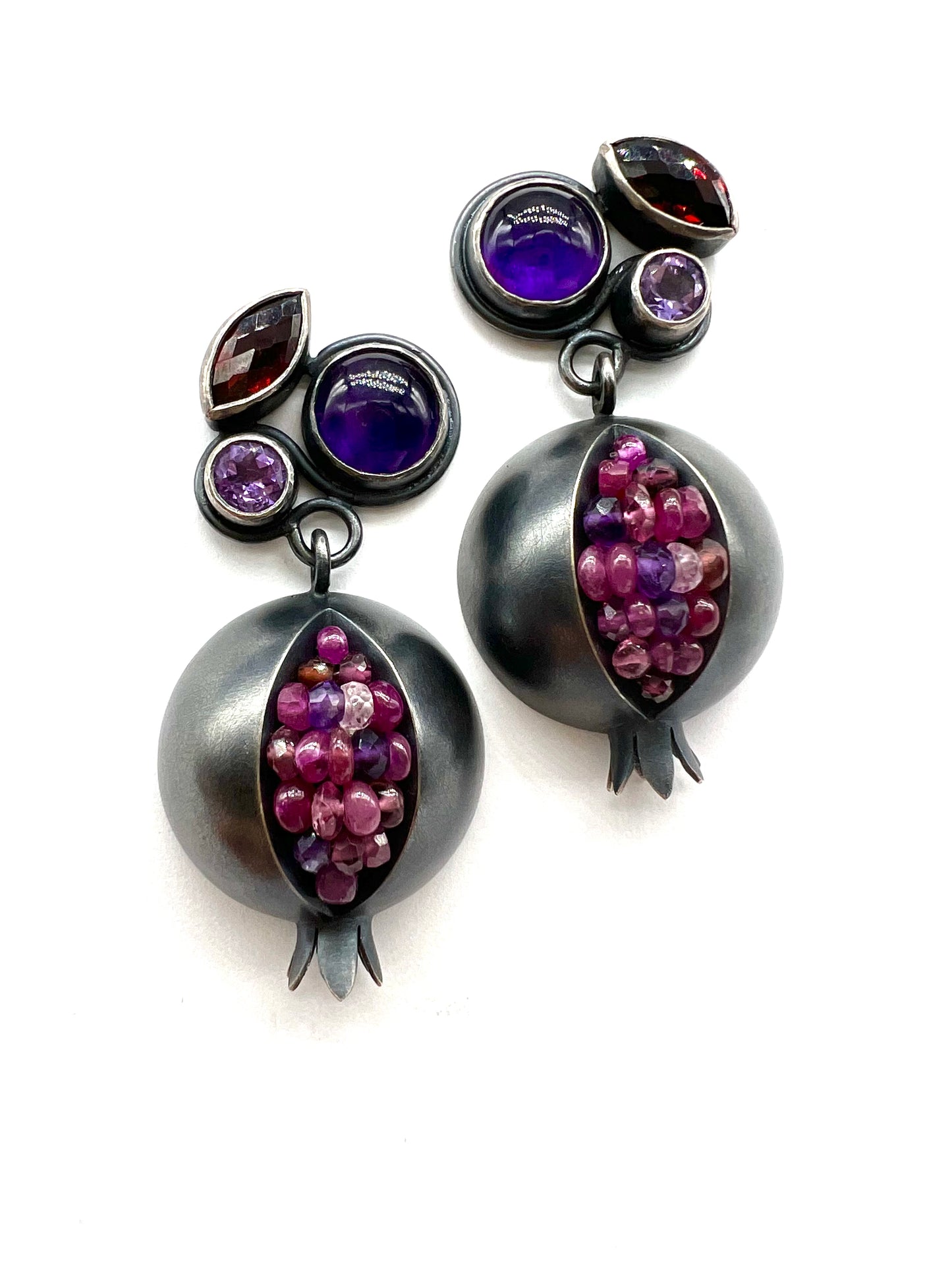 Earrings in Oxidized Sterling Silver/Mixed Stones