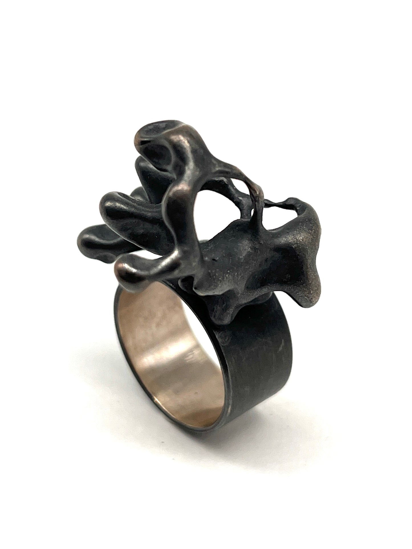 Oxidized Medium Sterling Silver Brutalist Statement Ring, REX0012, Rex Ramos