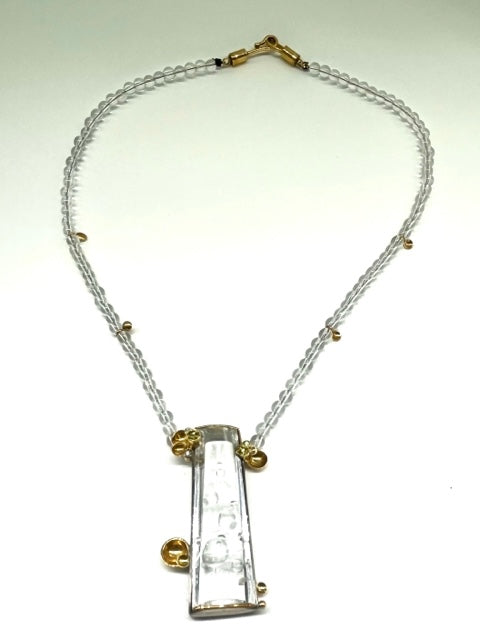 Hand carved Brazilian bubble quartz with white and yellow diamonds by Julie Harris