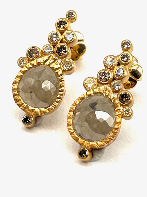 Champagne Oval Diamond 18kt Yellow Gold Earrings