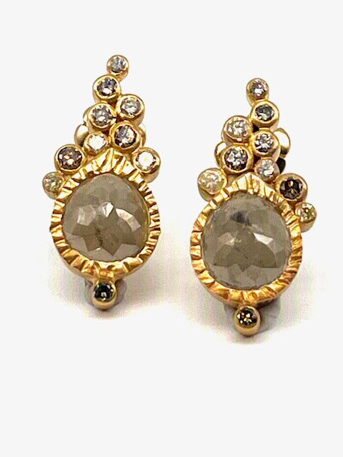 Champagne Oval Diamond 18kt Yellow Gold Earrings
