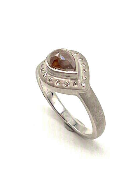 Chocolate Diamond, 18kt White Gold Teardrop Ring