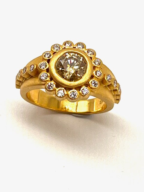 Daisy Grey Diamond, 18kt Yellow Gold Ring