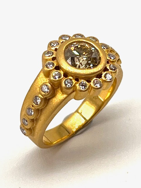 Daisy Grey Diamond, 18kt Yellow Gold Ring