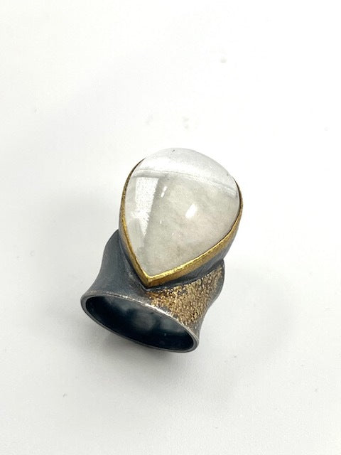 Oxidized Sterling Silver, 22kt Gold, Lodite Quartz Ring