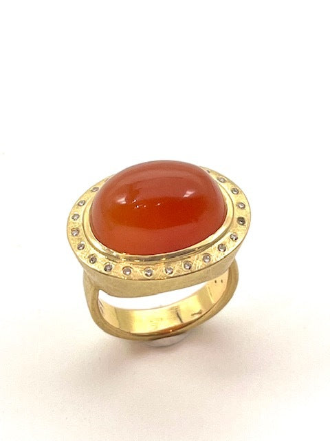 Orange Chalcedony, 18kt Gold and Diamond Ring