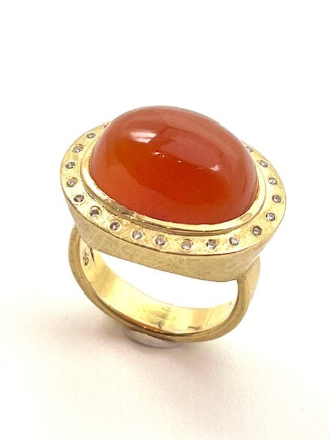 Orange Chalcedony, 18kt Gold and Diamond Ring