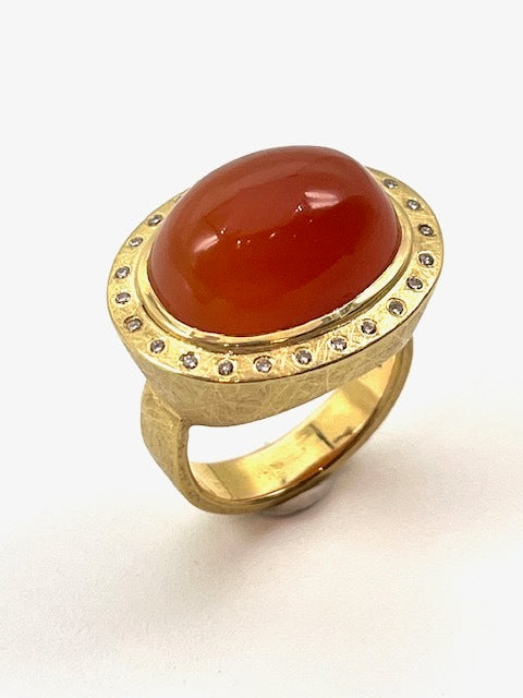 Orange Chalcedony, 18kt Gold and Diamond Ring
