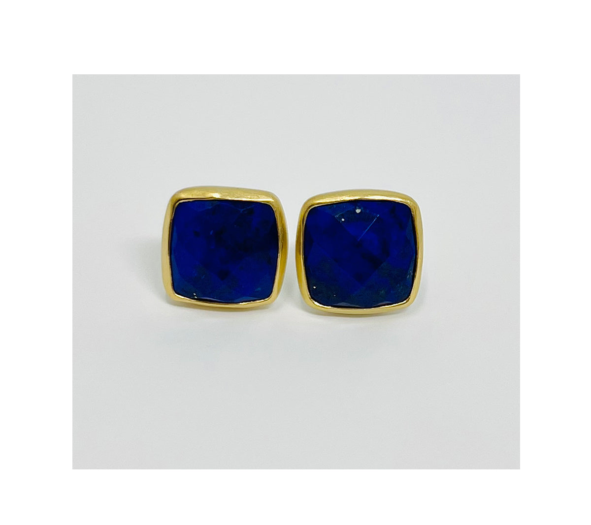 Lapis 8.20 cts, 22k bezel, sterling silver earrings