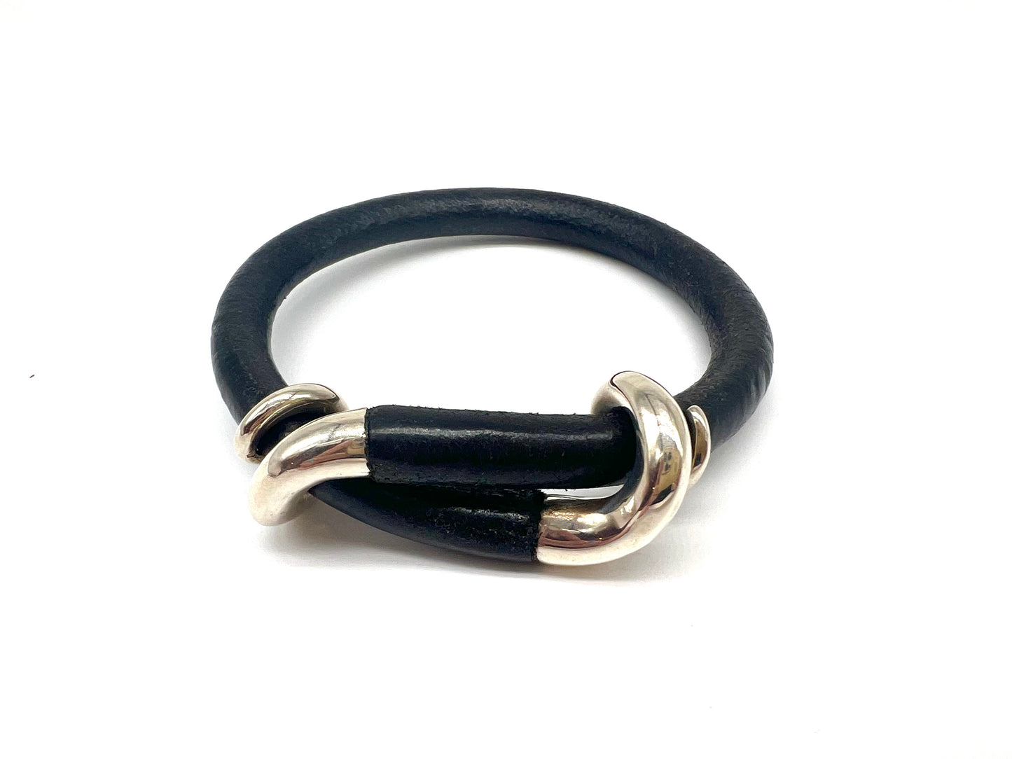 Sterling Silver Twist, Leather Bracelet