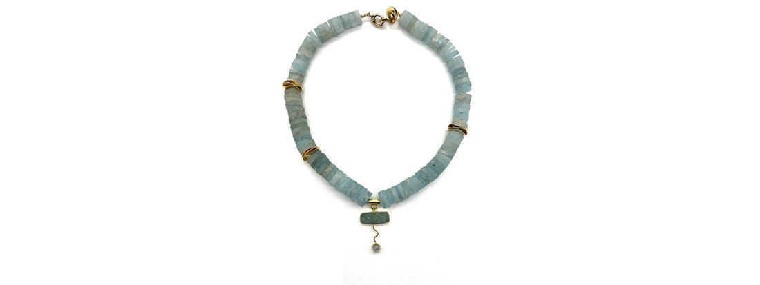 Raw Aquamarine,18kt yellow gold, cabochon Necklace by Julie Harris @ TABOO STUDIO