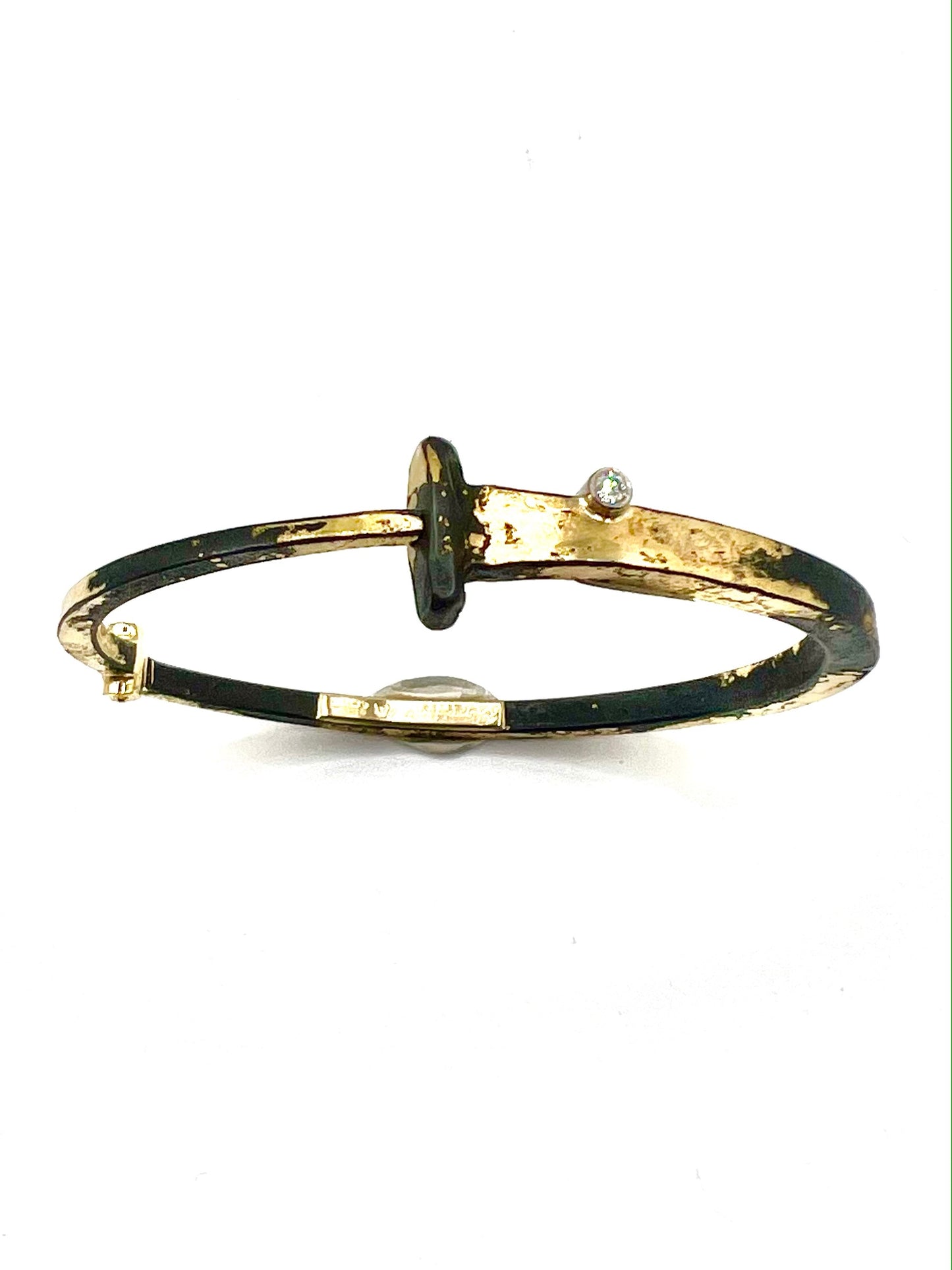 22k and 18k Gold and Iron with Single Diamond Railroad Spike Cuff