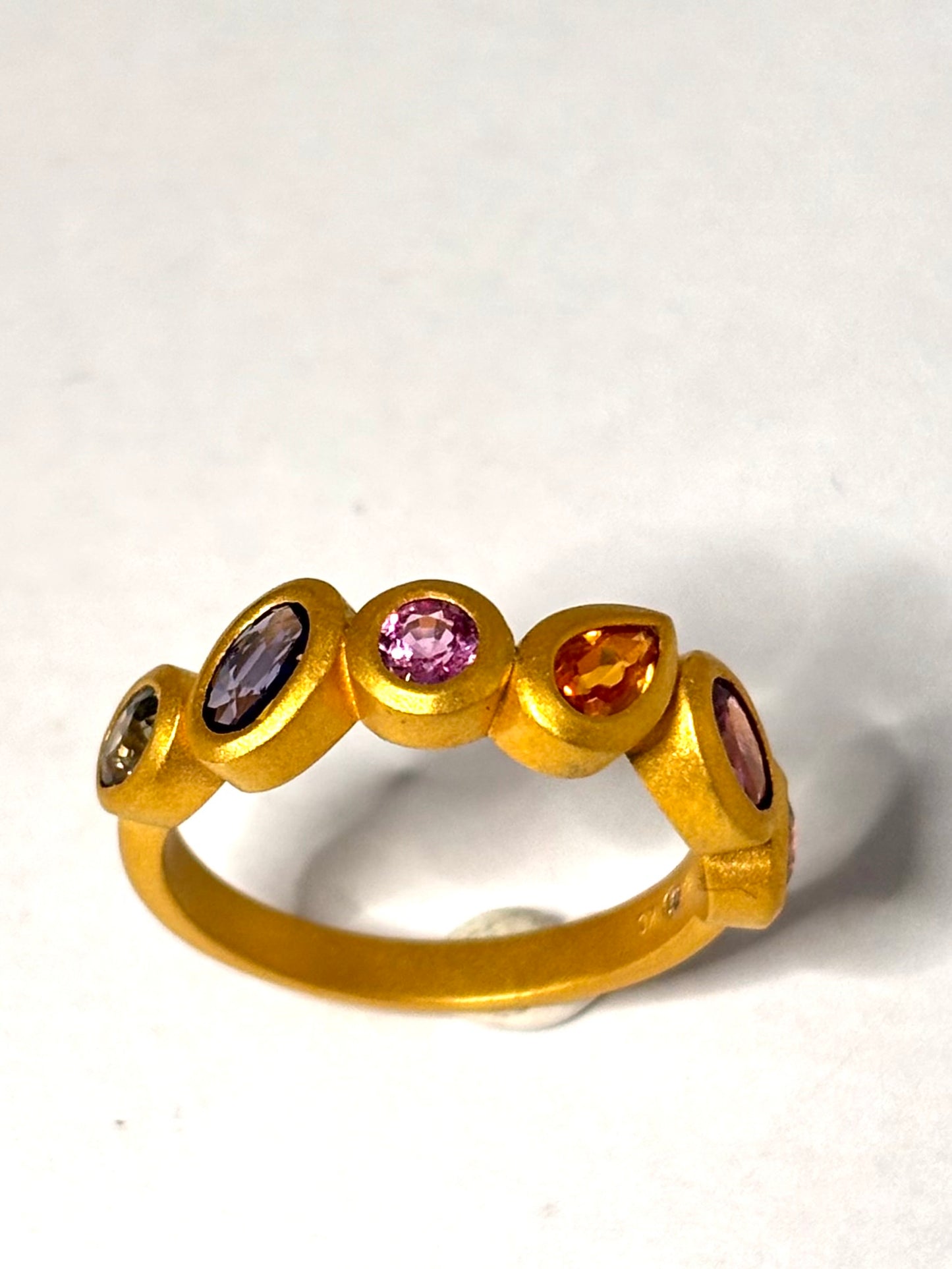 Half Crown Mixed Stone Yellow Gold Ring