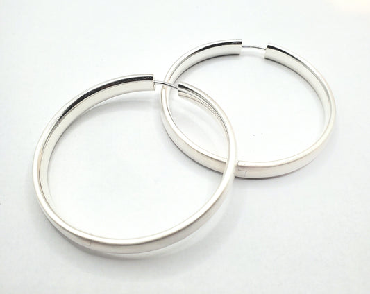 Large Half Round Sterling Silver Hoops