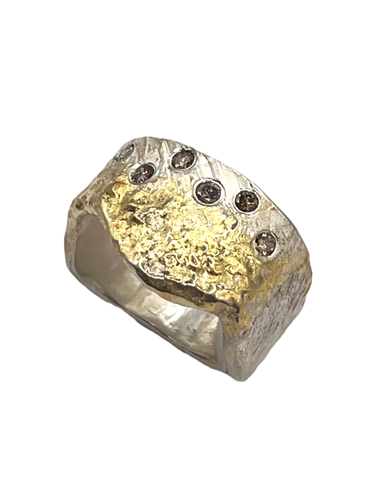 22k gold ring on sterling silver set with 6 cognac diamonds