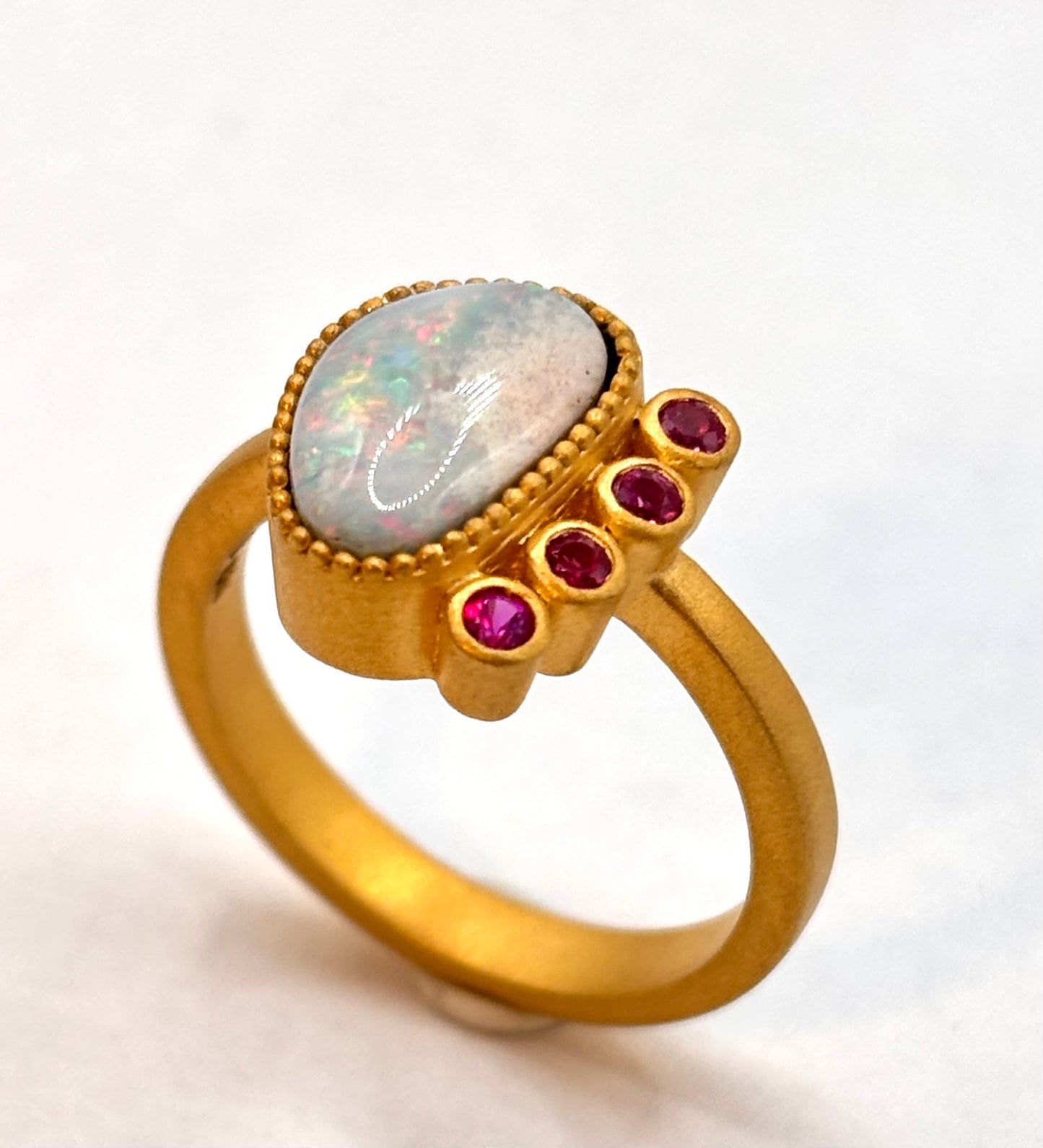 Australian Opal and Pink Sapphire Ring