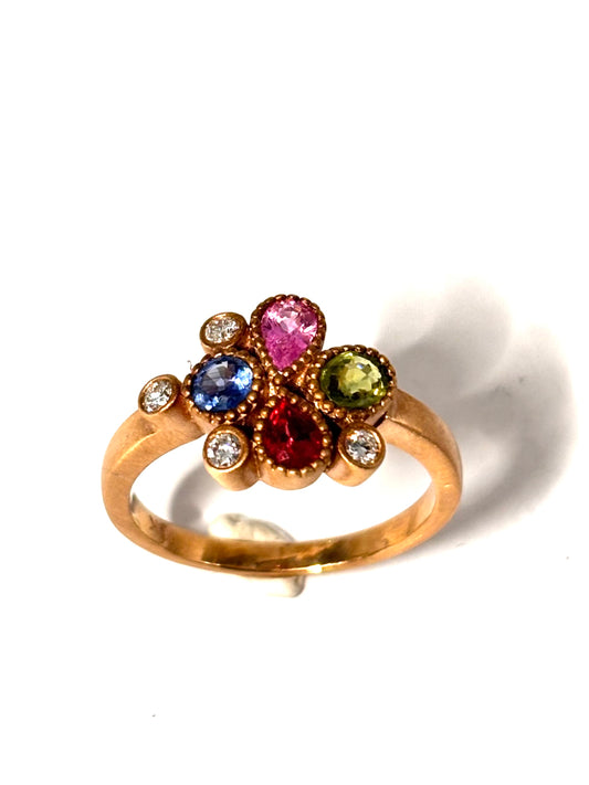 Rose Gold Multi Color and Shape Sapphire Cluster Ring