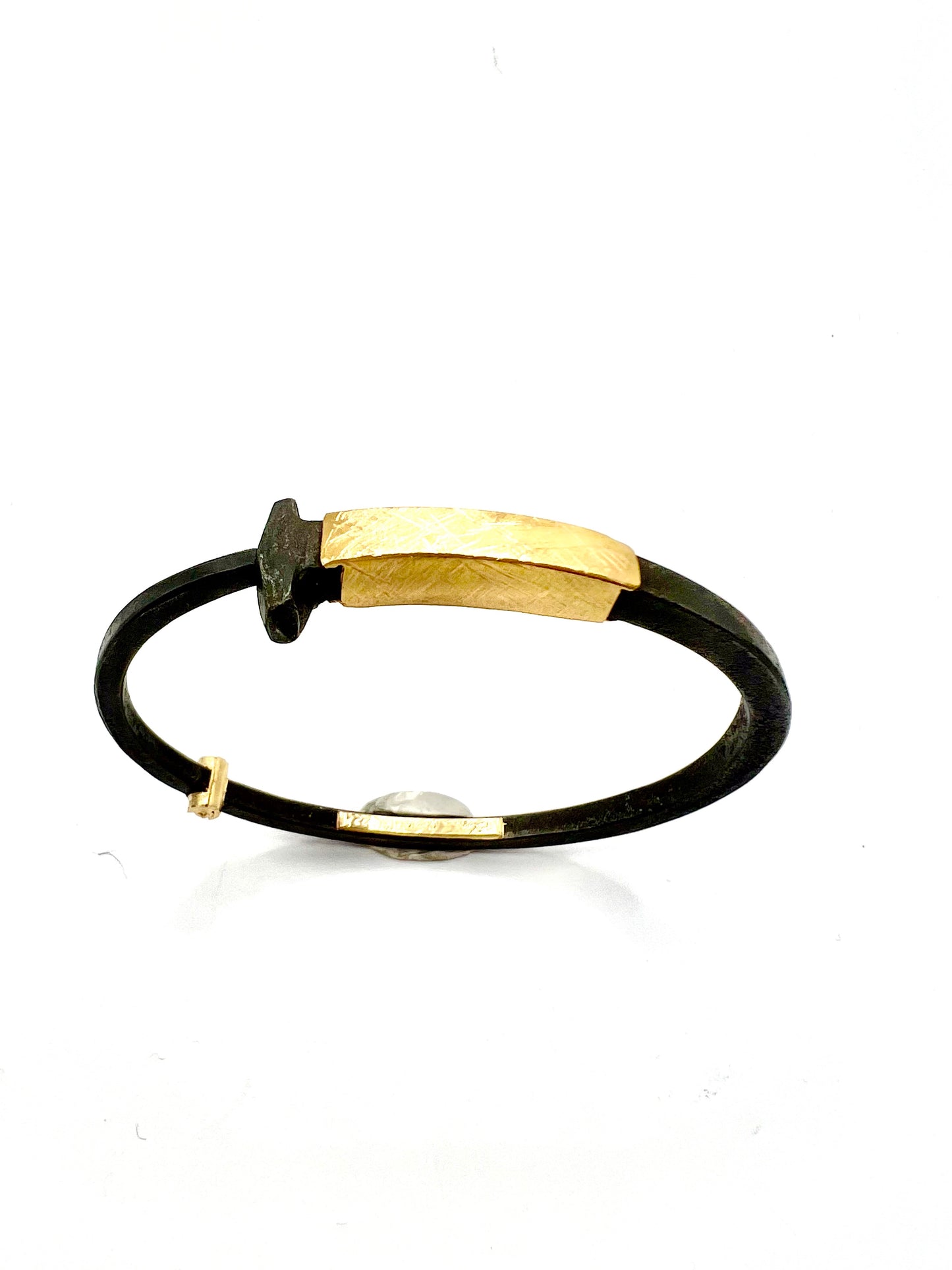 22k Gold and Iron with Gold Band Railroad Spike Cuff