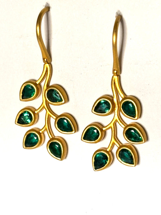 Six Leaf Emerald Branch Hook Earrings