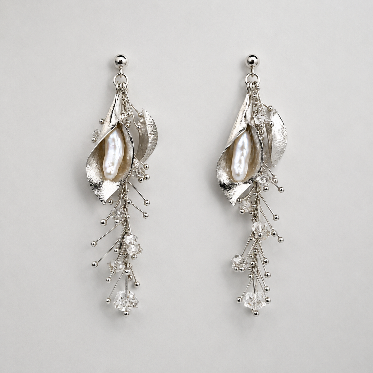 Calla Lily Sterling Silver Pearl Earrings, HC2612, Hsinyu Candy Chu